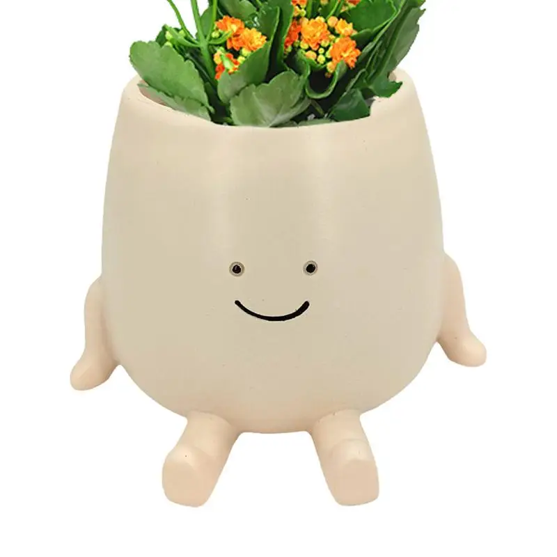 

Cute Sitting Planter Creative Happy Face Design Resin Plant Pot Home Garden Office Decoration Accessory for Succulent Cactus