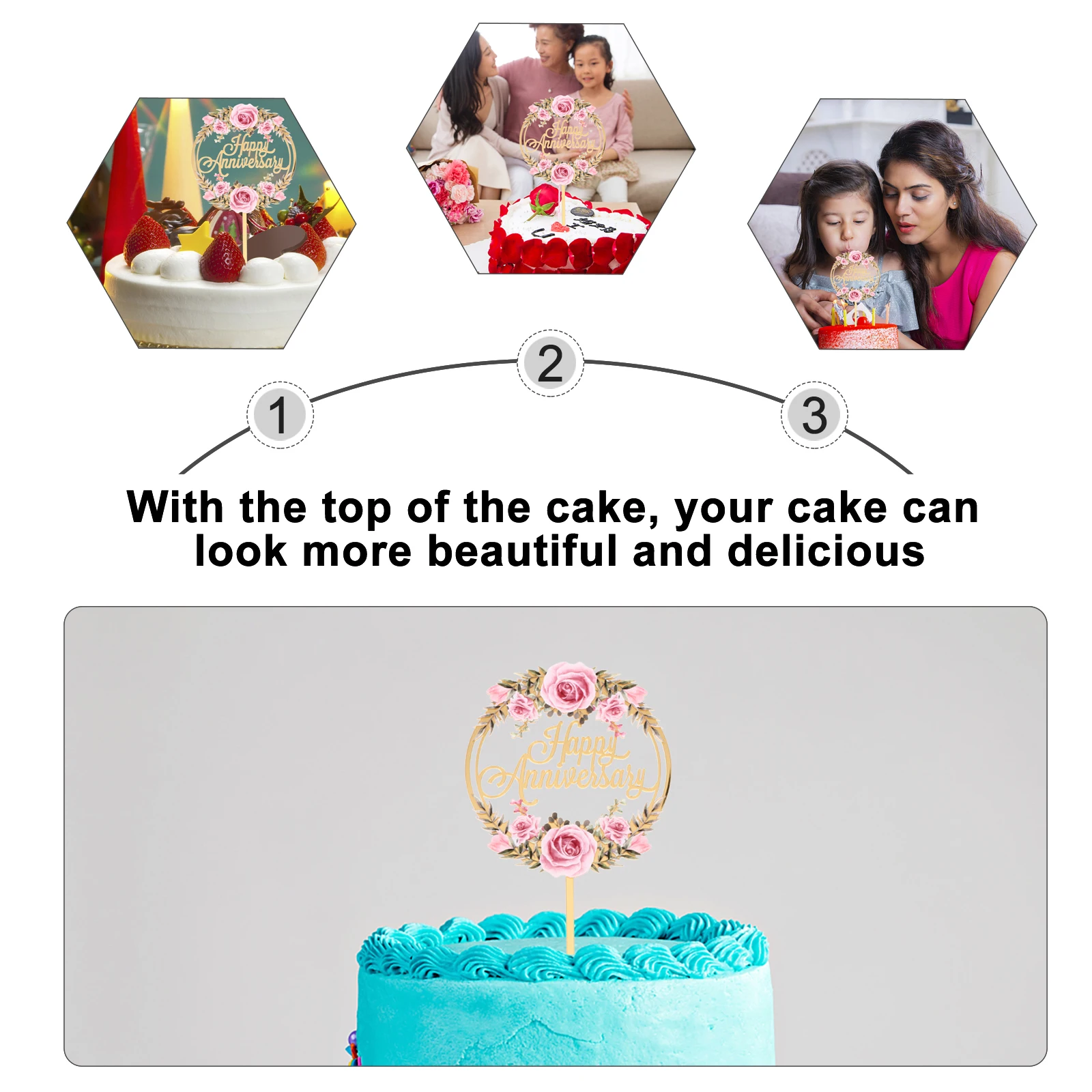 

2 Pcs Dessert Acrylic Insert Topper for Anniversary Commemorate Cake Decorations Picks Wedding Baby