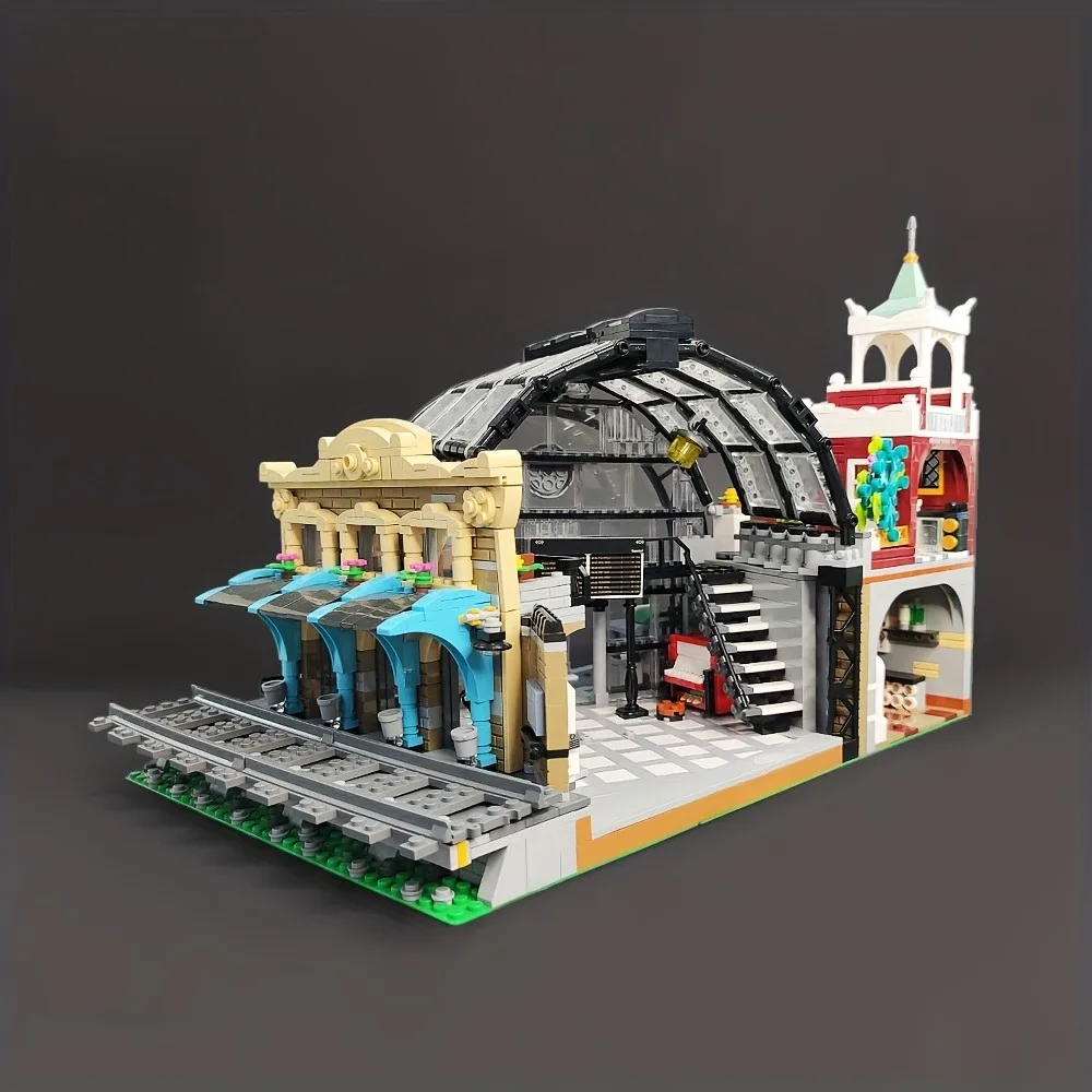 The Meeting Point Model Building Blocks Bricks Medieval Architecture With Lights Railway Station Greeting Kid Toys For Gifts