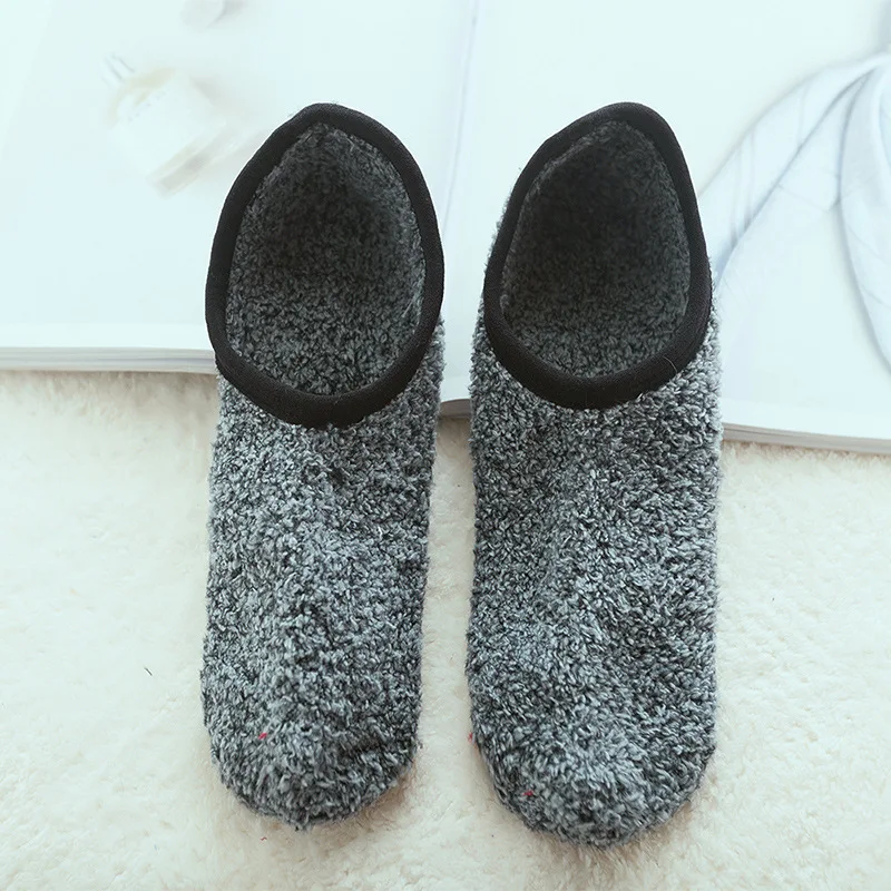 1Pairs Floor Boat Socks for Women Men Winter Warm Cotton Plush Breathable Non-Slip Socks Solid Short Socks Slippers Indoor