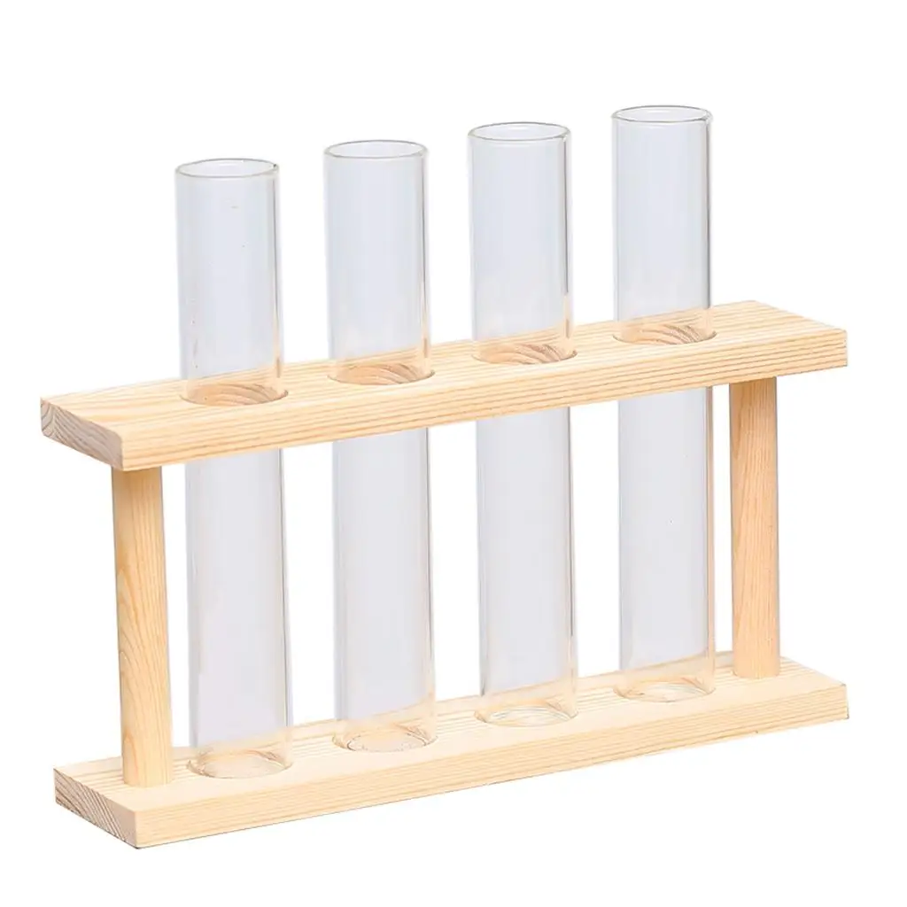Propagation Station Test Tube Vase Glass Planter Wooden Rack Wall Mounted Mini Plant Holder for Office or Home