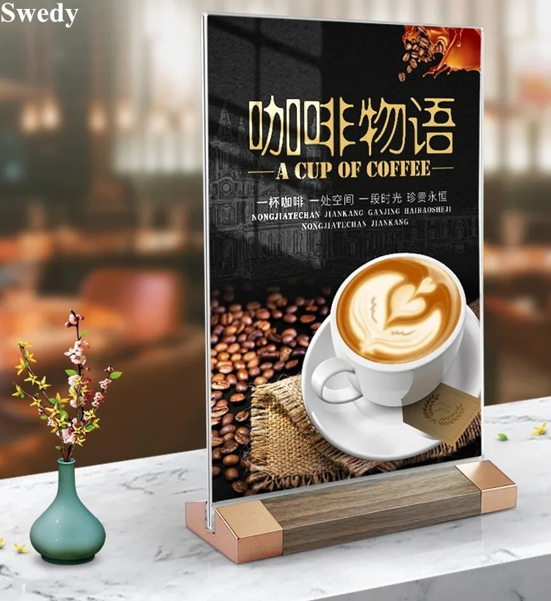 5 Pieces A5 148X210MM Wood Photo Poster Flyer Frame Restaurant Menu Price Paper Holder Table Acrylic Sign Holder Display Stand