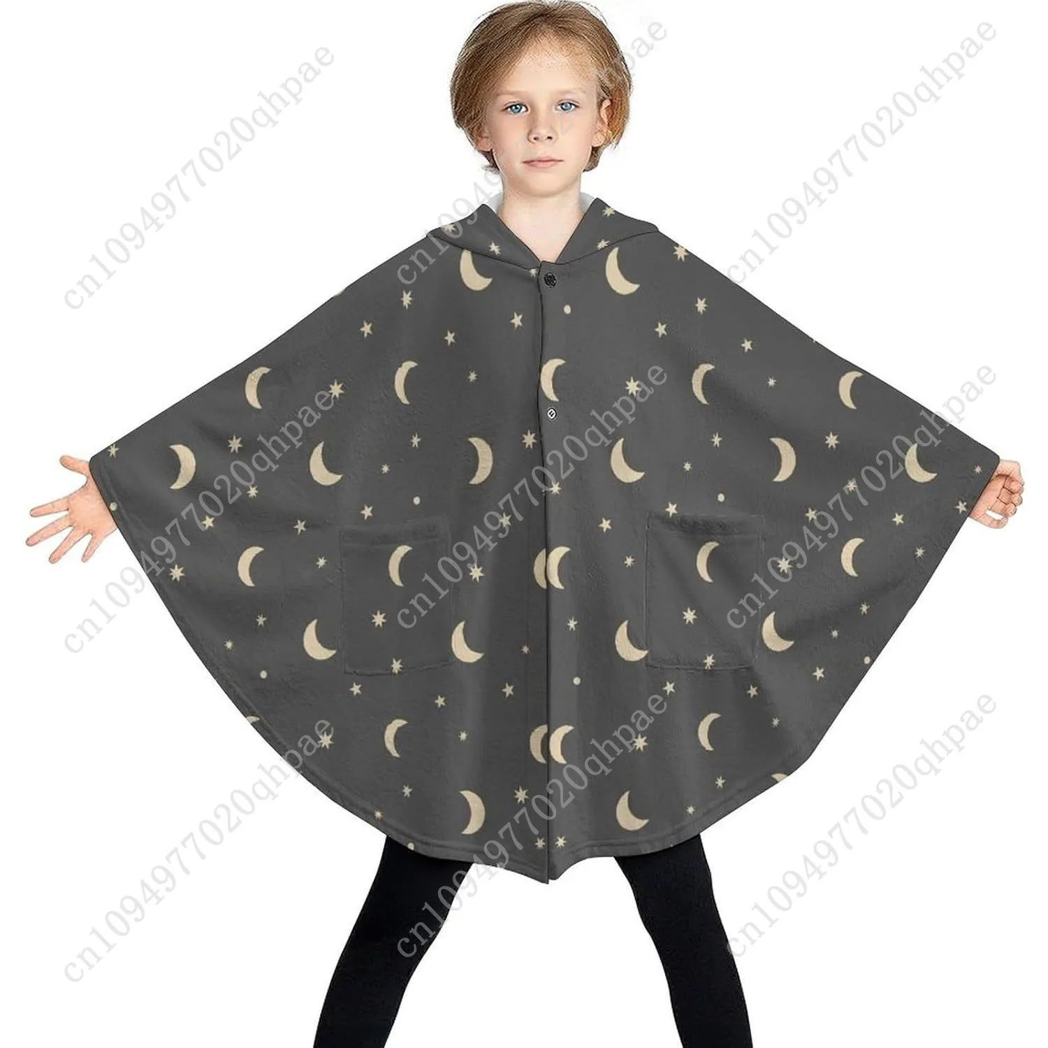 سترة بطانية مريحة من الفلانيل، سترة بقلنسوة كبيرة الحجم من Moon Stars Night Sky مع جيوب للأطفال والمراهقين