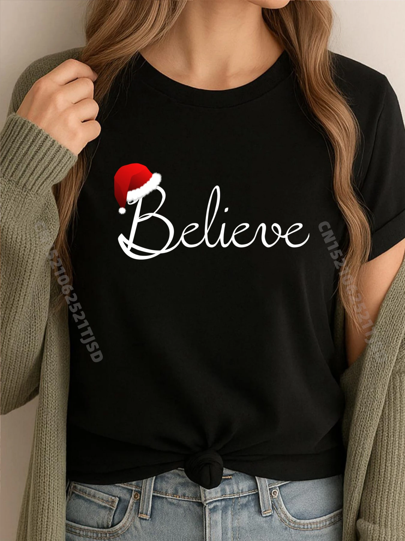 

Рождественская рубашка Believe, лучшая рождественская футболка Санта-Клауса, милая футболка большого размера, женская футболка с алфавитом