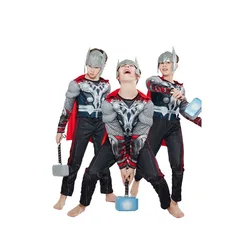 Children Thor Muscle Cosplay Costumes Cloak Boy Superhero Costume with Mask Jumpsuits Halloween Carnival Clothes for Kids