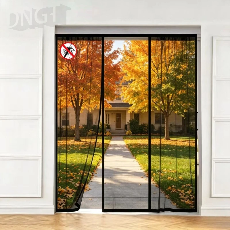 Hands Free Black Mesh Screen Door Magnetic Self Closing Anti Insect Mosquito Fly Net For Balcony Entry Door