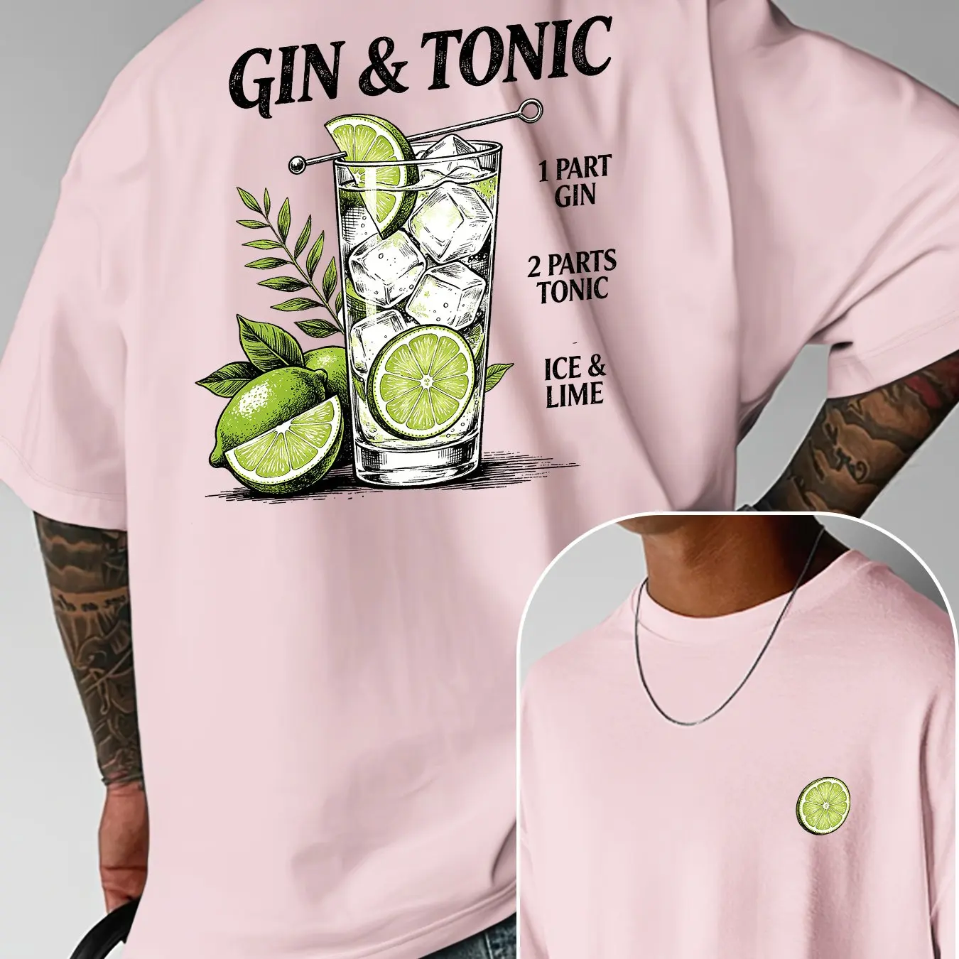 Herren 100% Baumwolle Gin und Tonic Cocktail Muster T-Shirt Sommer Lässiges Getränke-Motiv Kurzarm-T-Shirt Atmungsaktives Oberteil für den Urlaub – Detail 8