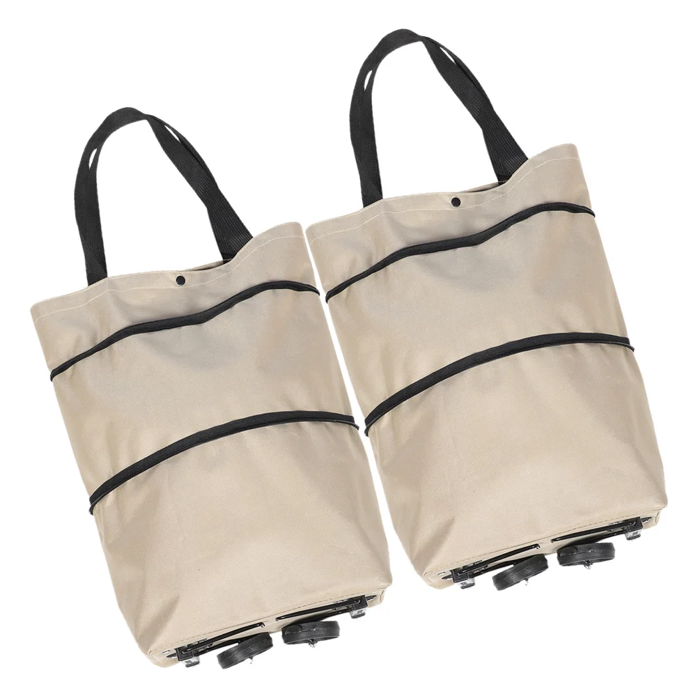 2 قطعة أكياس عربة قابلة للطي سعة كبيرة قابلة للطي حقيبة تسوق بقالة عجلات حقيبة محمولة تخزين الغسيل
