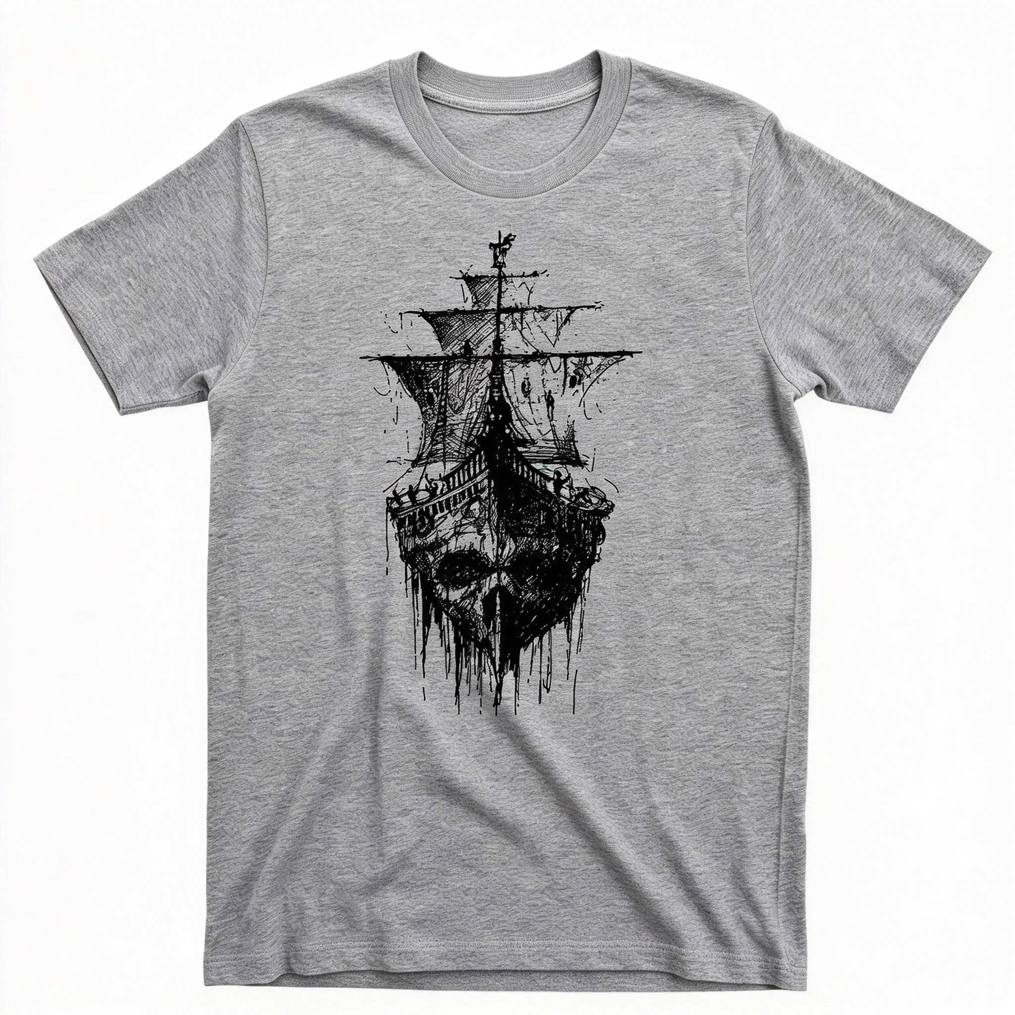 Pirate Ghost Ship T Shirt Jolly Roger Skull Crossbones Scallywag Blackbeard Tee New Summer Styles