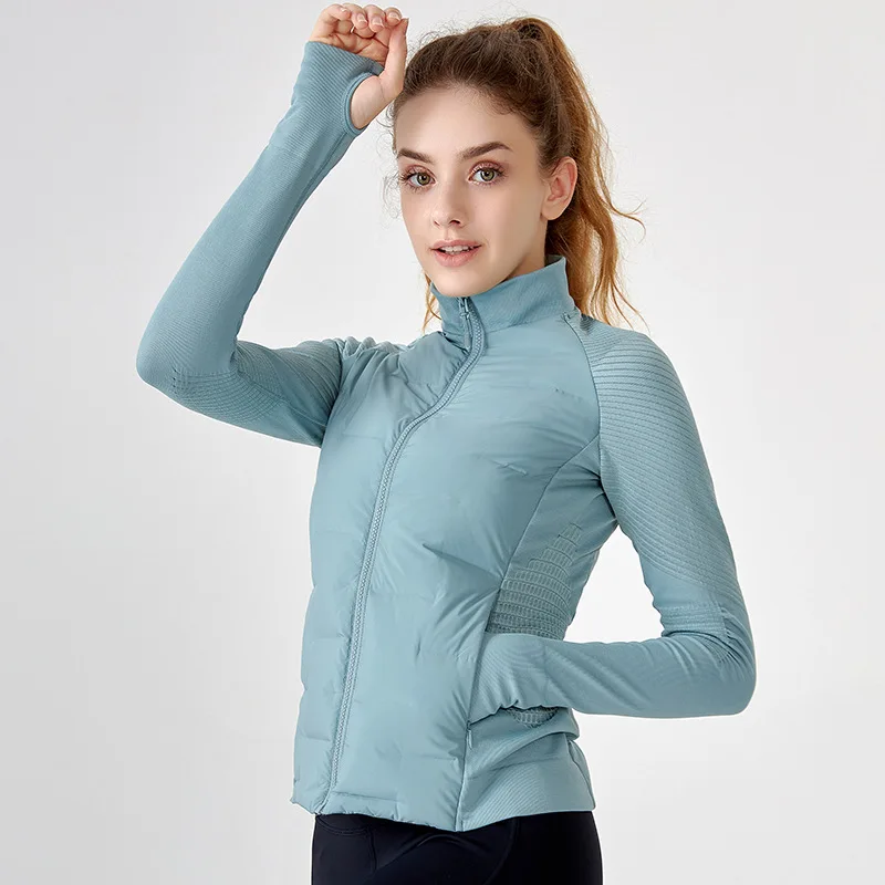 Light White Goose Down Jacket Long Sleeve Women Gym Yoga Fitness Slim Winter Coat Outdoor Cycling Sport Keep Warm Windproof Top