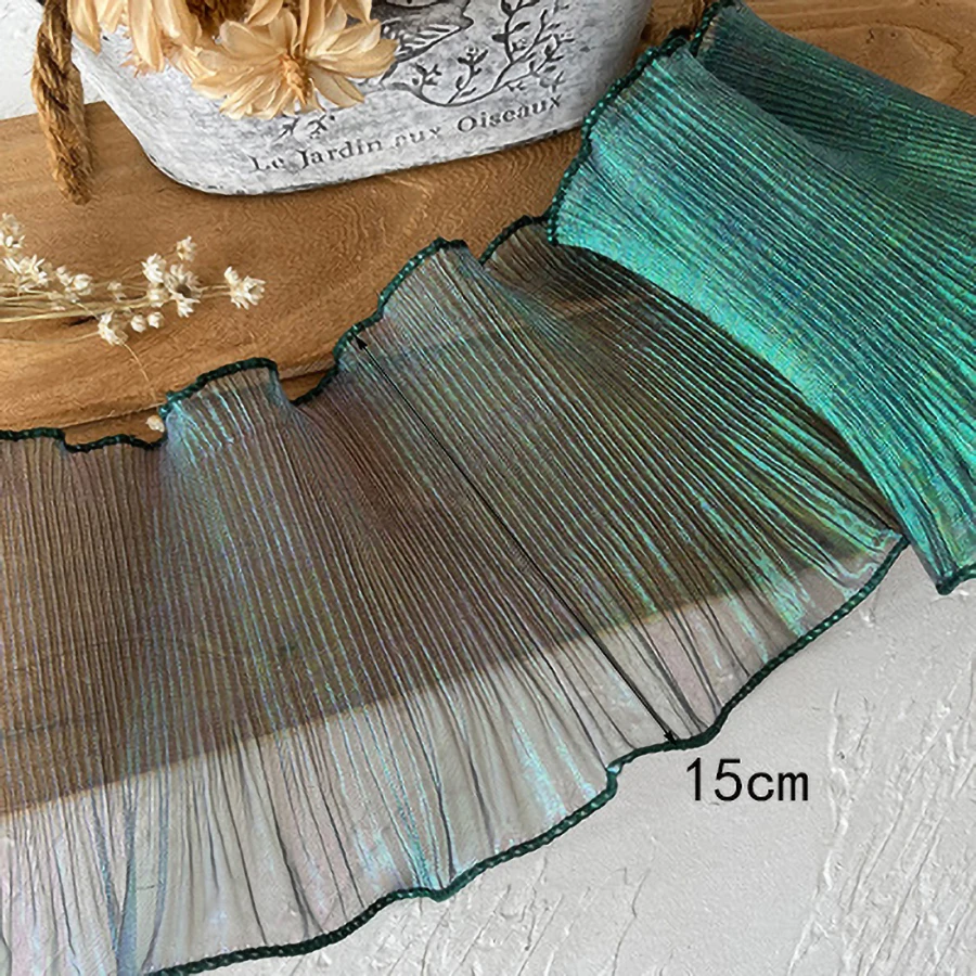1 Yard Mermaid Pleated Flower Lace Magic Color Laser Gradient For Wedding Wave Striped Decoration Cloth