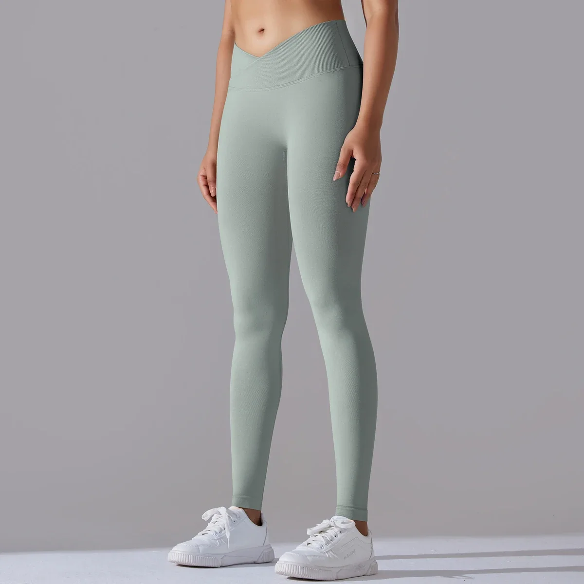 Pantalon de Yoga sans couture, ceinture croisée sur la taille, Legging de sport, Fitness, taille haute, froissé sur les fesses, pour course à pied, entraînement
