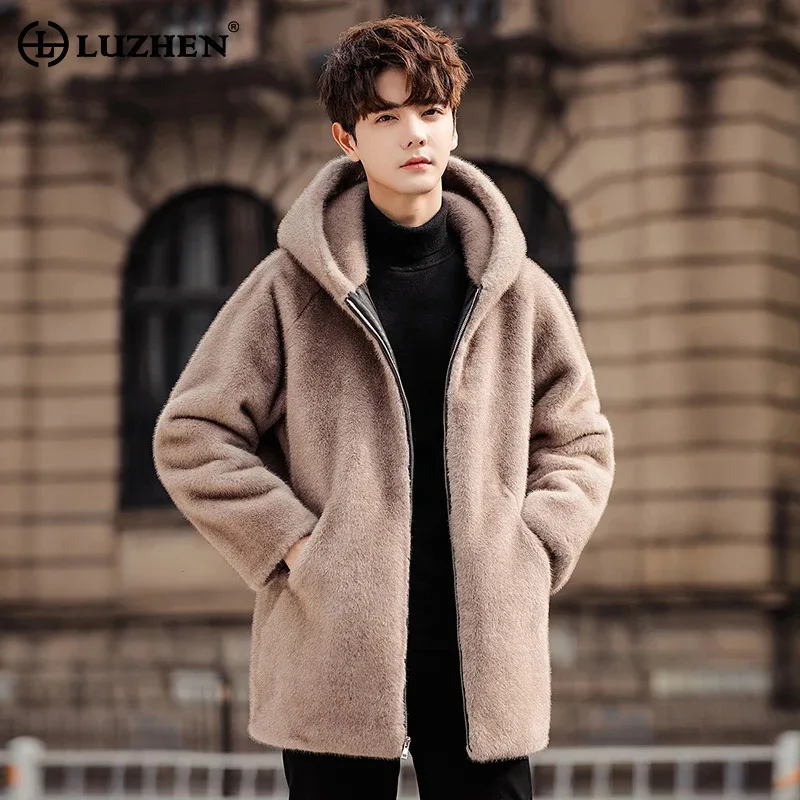 

LUZHEN универсальная меховая куртка с капюшоном, повседневные утолщенные высококачественные холодные пальто, дизайн, нишевая мужская одежда, топы 2024, JY4666