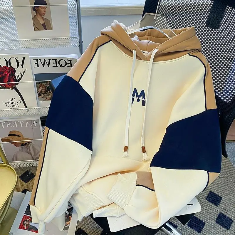 

Velvet Korean Hooded Sweatshirt for Women with Loose Students Versatile Contrasting Tops and Jackets Trendy