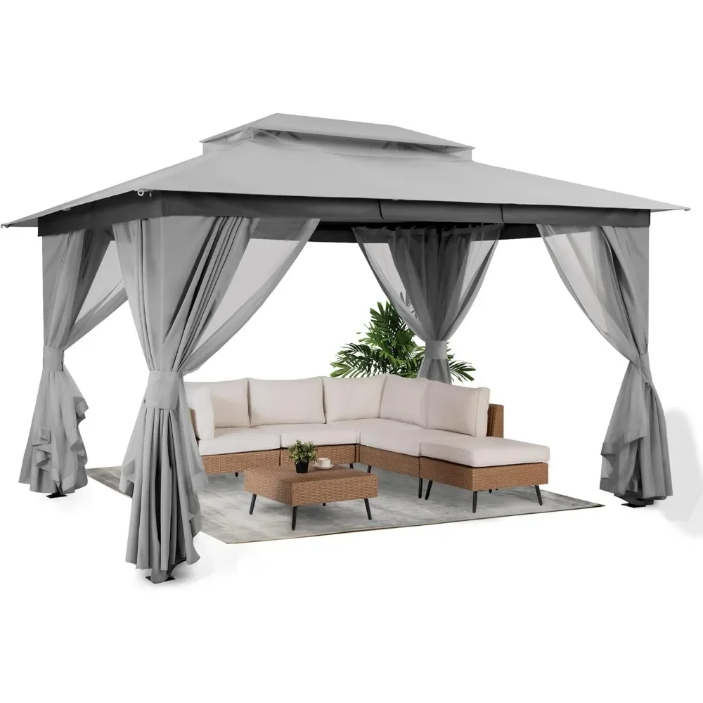 Outdoor Patio Gazebo , Party Tent & Shelter with Double Roofs,  Mosquito Nettings and Privacy Screens for Backyard, Garden, Lawn