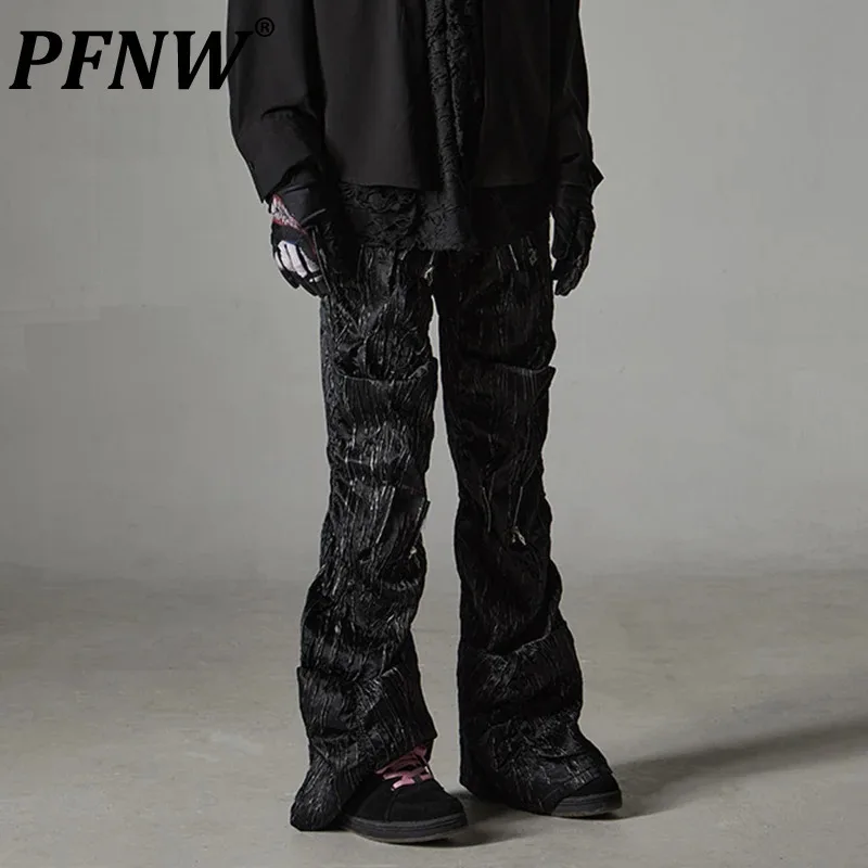 

PFNW Dark Design Men's Casual Pants Lightning Zippers Wrinkle Trousers Straight Wide Leg Loose Bottom New Trend 2024 12C199