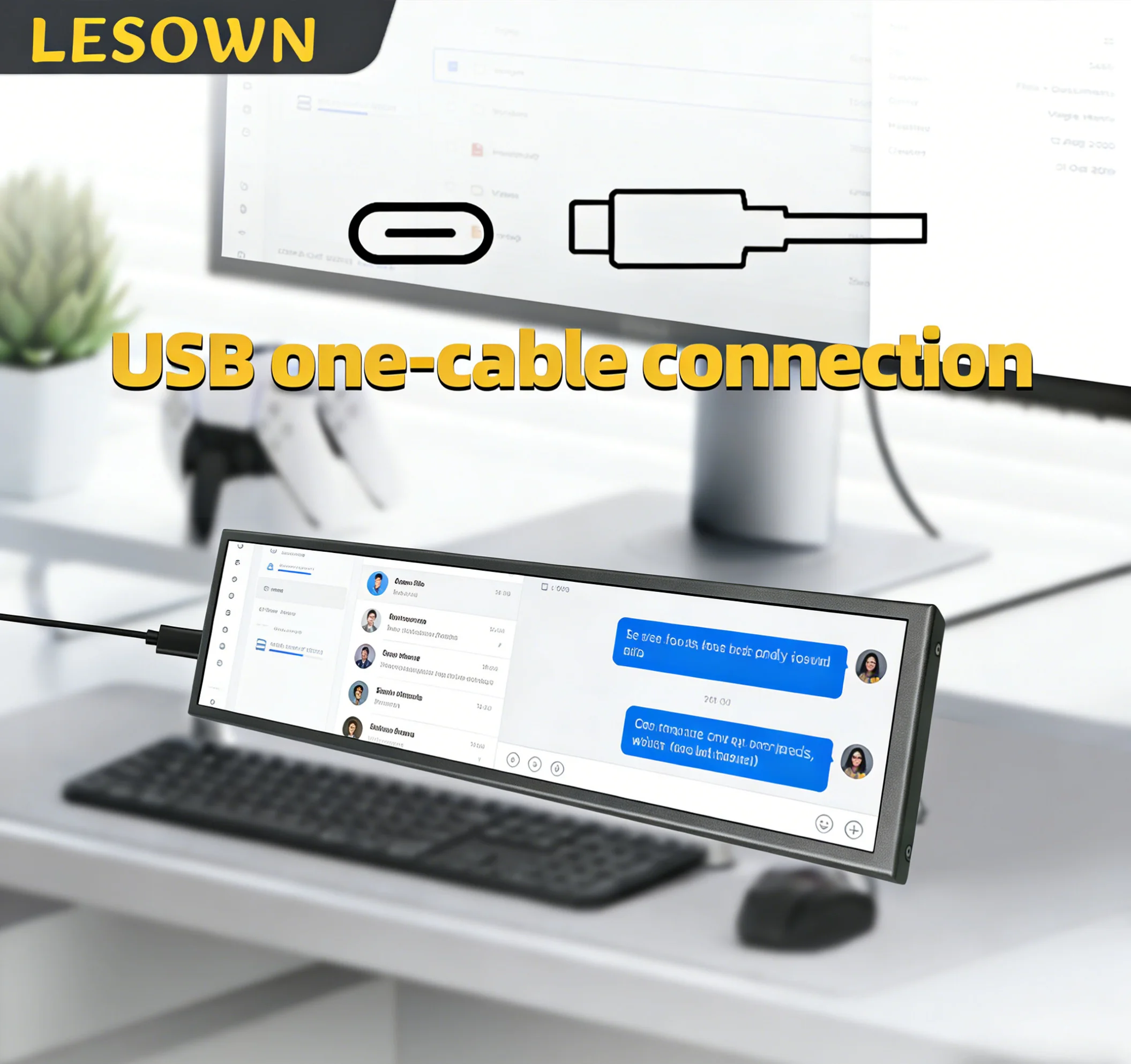 

LESOWN Narrow Strip Display 8.8 Inch Portable Monitor 480x1920 IPS Ultra Slim Extended Monitor for Laptop PC Chat window display