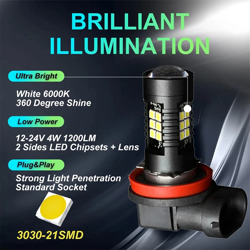 9005 H4 LED Car Fog Lights Bulbs H8 H11 HB3 9006 HB4 Plug and play Led Lamp Auto Day Driving Super Bright 1200LM 12V 24V 2PCS