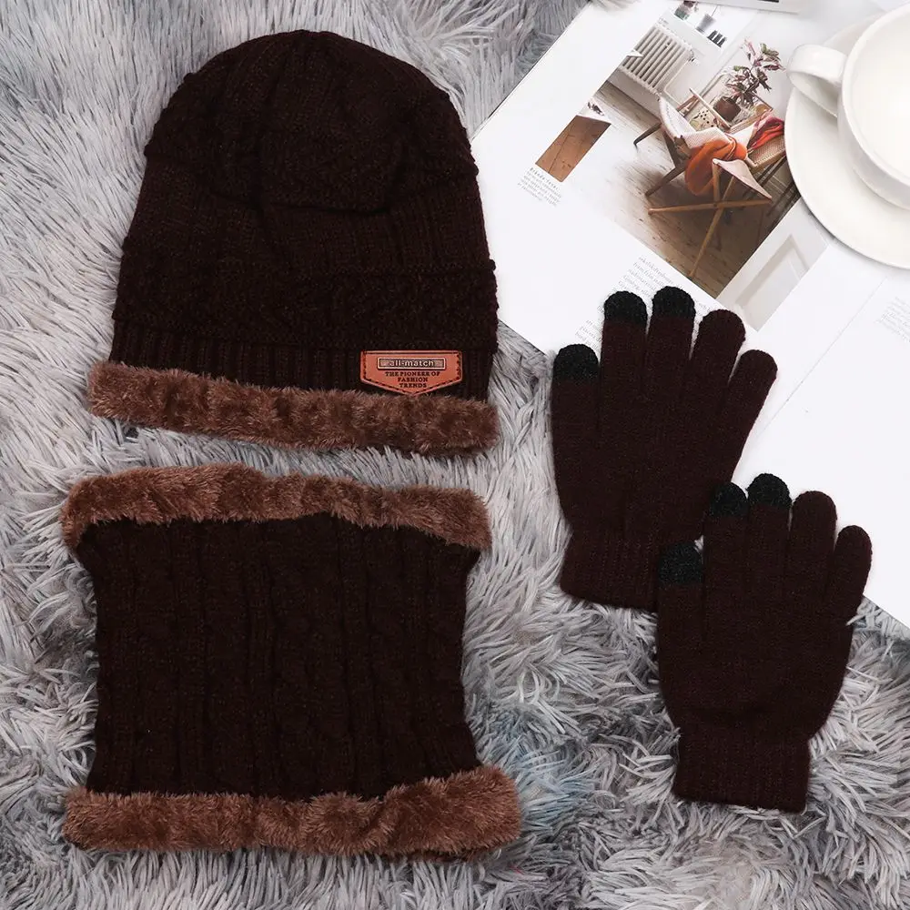 3 In 1 Touch Screen Gloves Winter Warm Beanie Hat Hat Scarf Gloves Set And Neck Scarf Neck Warmer