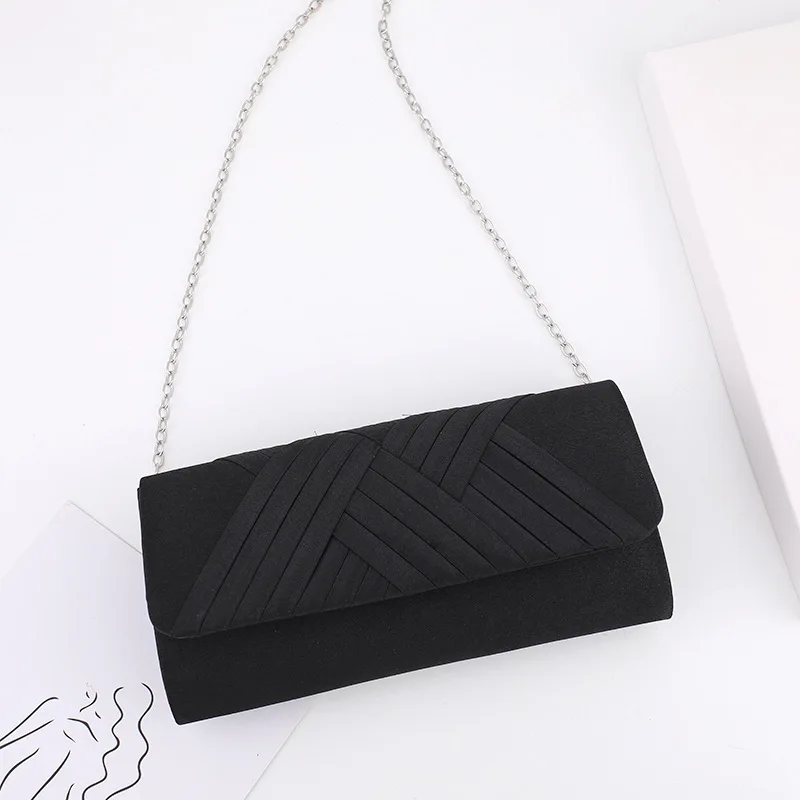 Women\'s solid color striped dinner bag Chain shoulder bag Portable personalized storage bag Party wedding evening gown bag