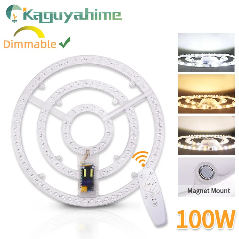 Kaguyahime 리모컨 자석 LED 천장 조명 링 패널, 조도 조절식 자석 천장 교체 조명, 12W, 18W, 24W, 48W, 100W