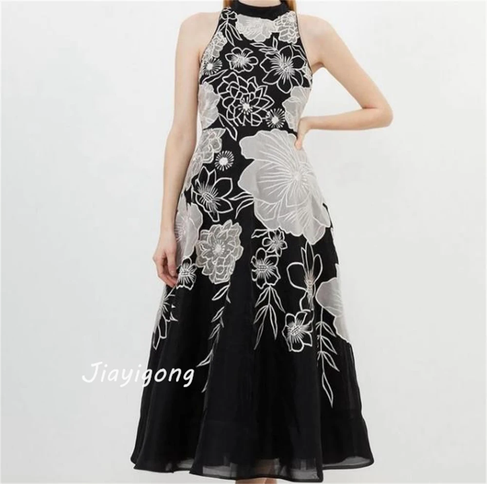 CustomizedJiayigong   Exquisite High Collar A-line Flowers Organza Ankle-Length Bespoke Occasion Dresses Prom