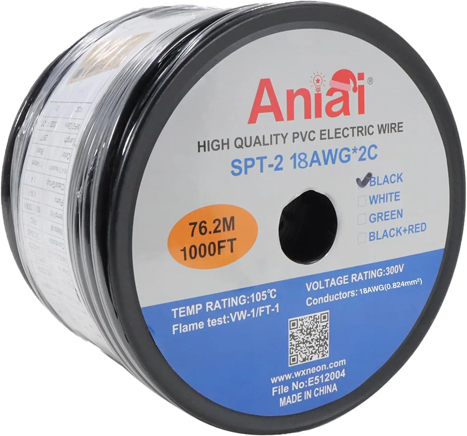 Lighting Wire - 1000 Feet Black 18 Gauge Wire 2-Conductor - UL Listed 18/2 Wire Electric