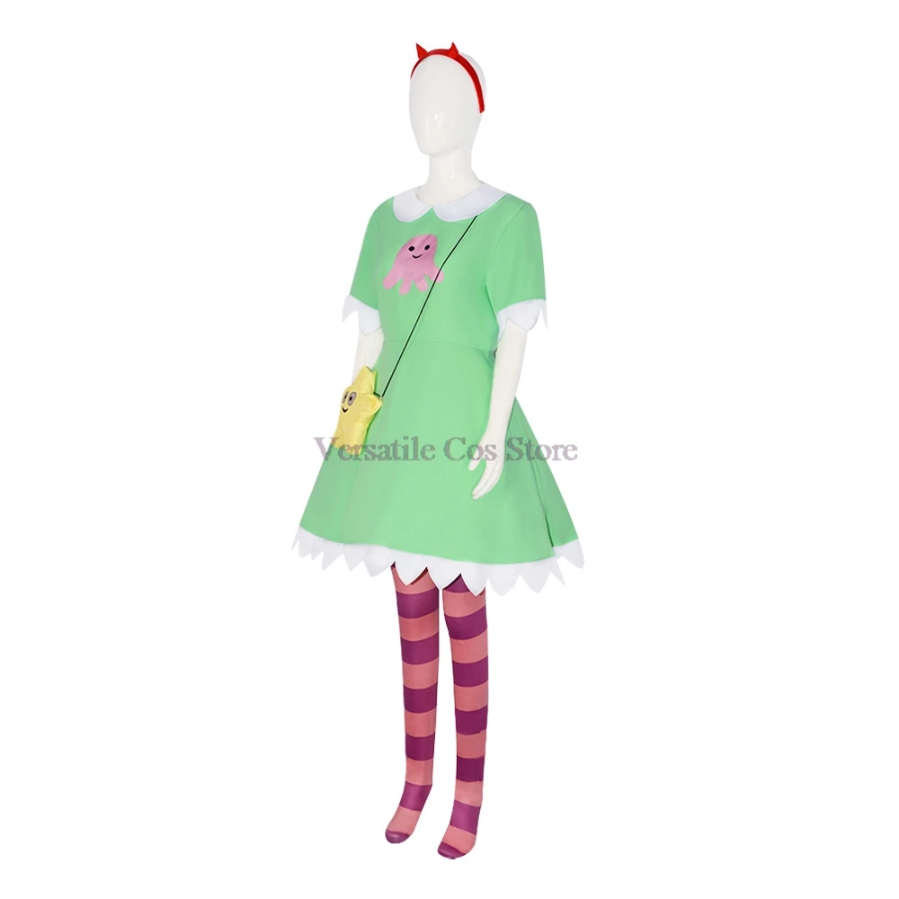 Anime estrela estrela borboleta cosplay estrela borboleta vestido verde peruca vermelho headwear meias halloween fantasia traje