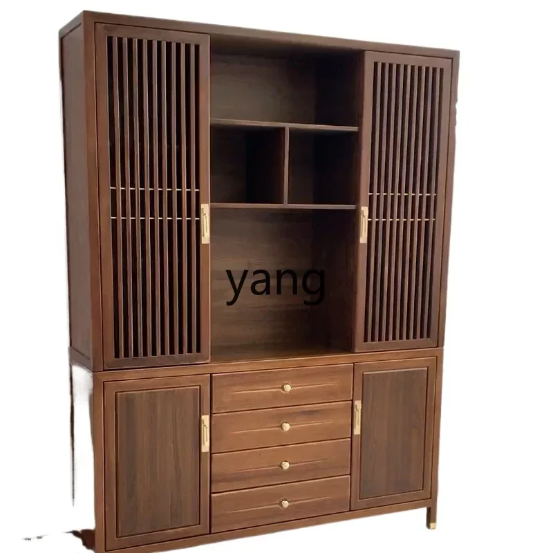 

YJQ new Chinese ebony dining side cabinet modern living room combination wall wine cabinet solid wood tea display cabinet