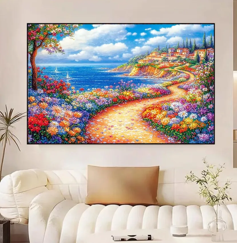 

9CT 100X75CM Приморское рукоделие, вышивка крестиком для гостиной своими руками, набор для вышивания, полная хлопковая нить, 53 цвета