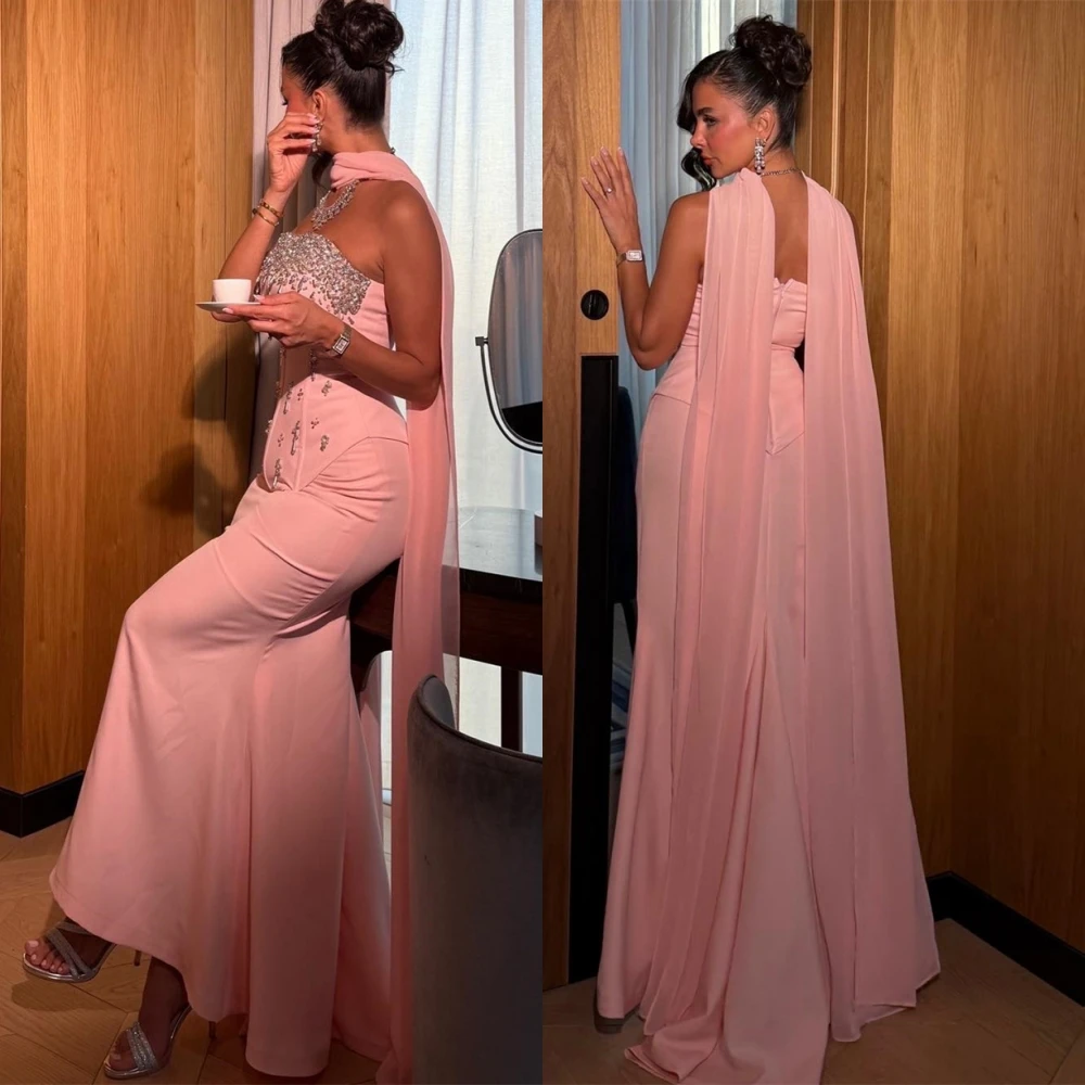 

Customized Delicate Strapless Evening Dress Elegant Chiffon Sleeveless Cocktail Dress Luxury Crystal Special Occasion Gowns