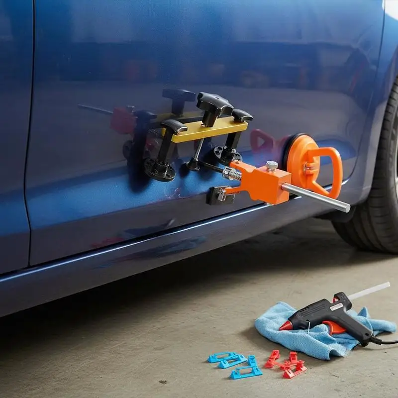 

107-piece Flawless Car Body Repair Kit. Suitable for repairing car dents, includes a gold lifter, puller, T-bar tools, etc.