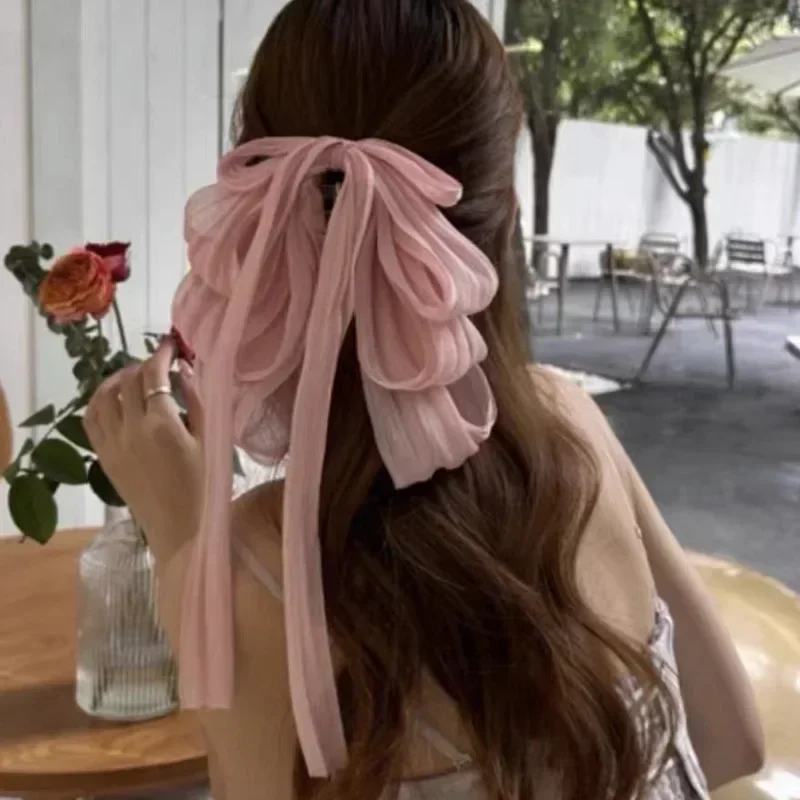 Bow Ribbon Hair Claw Women Bowknot Elegant Barrettes Girls Solid Color Sweet Ponytail Clip Headband Hair Accessories Headwear
