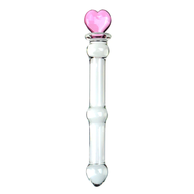 VaHppy Sex Toys For Girls Lesbian Glass Pink Dildos Artificial Penis Love/Cubs/Moon /Pentagram 17*2.4cm Masturbation Anal Plugs