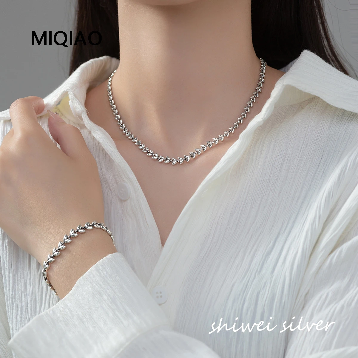 

MIQIAO Thai Silver 925 Jewelry Women's Neck Chain Olive Leaves Necklaces Bracelets For Women's Hand Bracelets Luxury