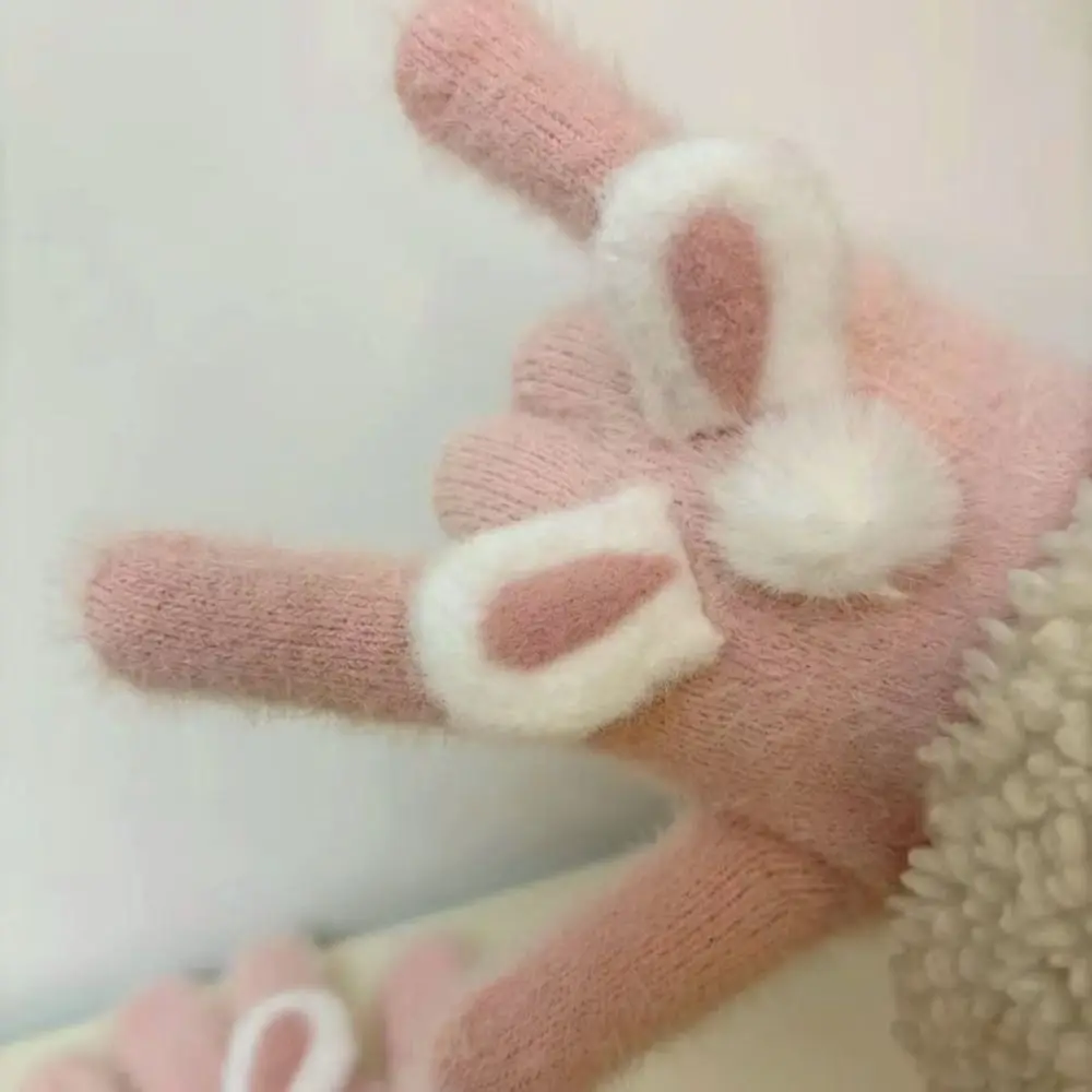 لطيف المرجان المخملية المرجان المخملية قفازات أرنب دفئا قفازات دافئة يندبروف القط الأذن قفازات كاملة الأصابع النساء