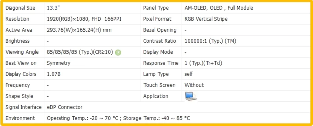 ATNA33XC10 13.3 inch No-touch Laptp Display OLED Screen IPS Panel AMOLED FHD 1920x1080 60Hz