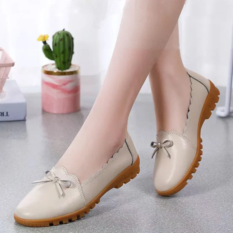 New Fashion Women\'s Flat Shoes Genuine Leather Shoes For Women Slip On Casual Flat Shoes Women Loafers Soft Nurse Ballerina Shoe