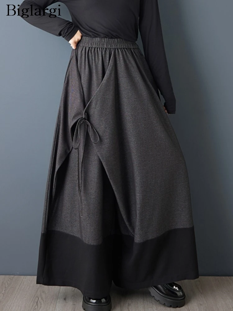 

Большие весенне-осенние брюки, женские широкие лоскутные модные женские брюки, свободные повседневные женские брюки с эластичной резинкой на талии