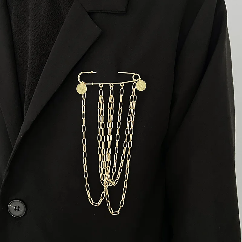 

New Luxury Long Tassel Chain Brooch Pins for Men's Suit High-end Crystal Lapel Pin Accessory Exquisite Badge Jewelry Gifts