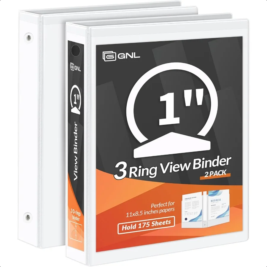 1 Inch Binders 3 Ring Economy 1 Round Ring Clear View Binder Three Ring PVCFree NonStick for School or Office plies White 2 Pac