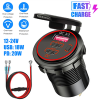12-24V USB C Fast Car Charger Dual PD QC3.0 Port Outlet Socket Phone Charger for Boat RV Marin Motorcycle