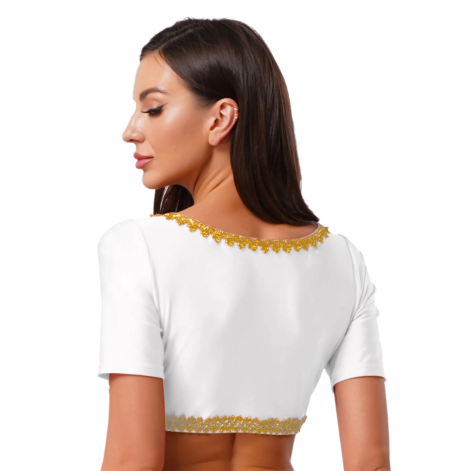 

Belly Dance Performance Crop Top Women Stylish Sequins Trim Mini Tops for Indian Arab Traditional Dance Performance Costumes