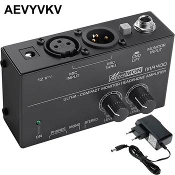 MA400 Ultra-compact monitor headphone amplifier 15Hz-25kHz bandwidth 12V for audio signal with XLR microphone and volume controls