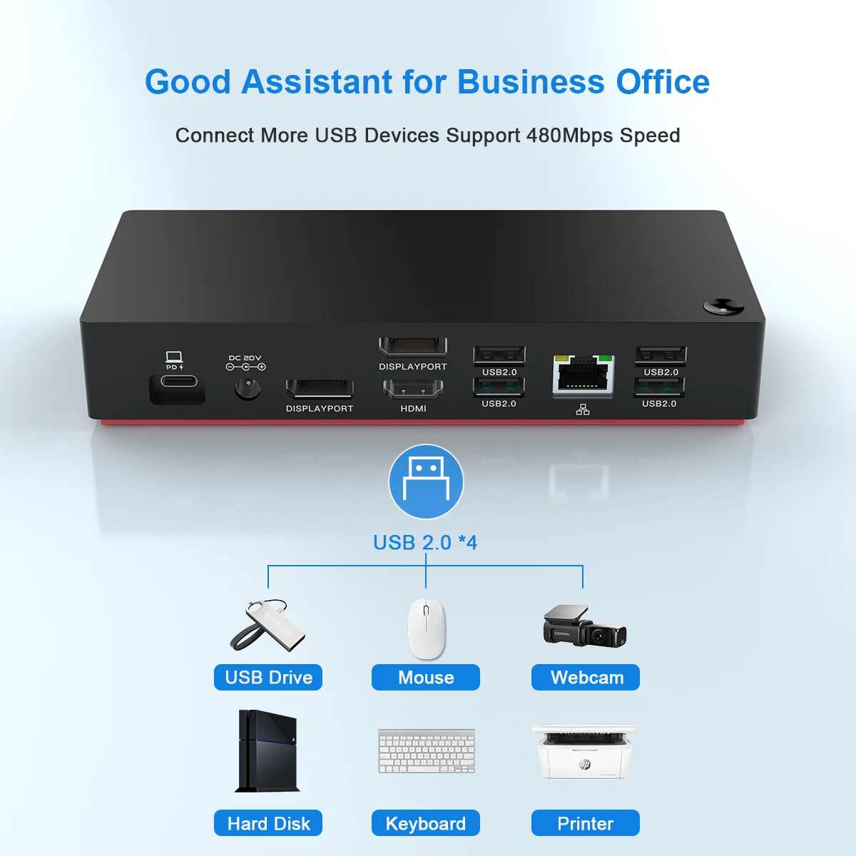 Docking Station With For HDMI DP USB-C/A Ports Gigabit Ethernet Audio-USB 3.0 Interface 13 IN 1 Docking Station