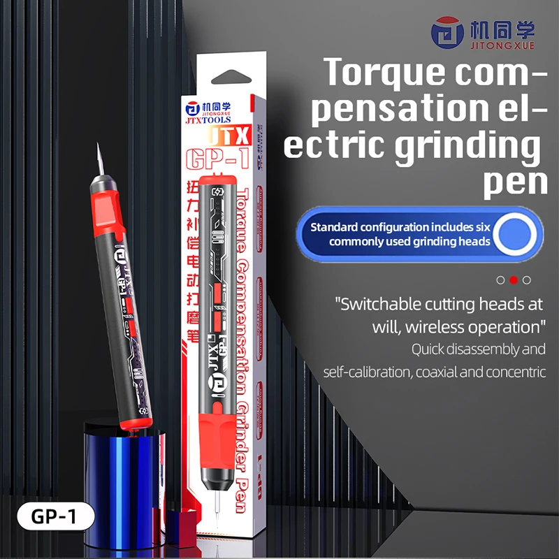 JTX GP-1 Torque Compensation Electric Grinding Pen USB-C with 6 Interchangeable Heads 5 Speed Memory for Phone PCB Repair Tool
