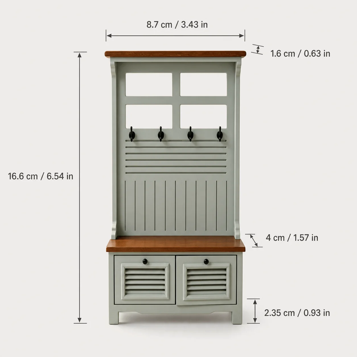 Dollhouse Mini Entryway Cabinet with Coat Hooks Bench Storage DIY Hallway Scene Decor Christmas Easter New Year Gift