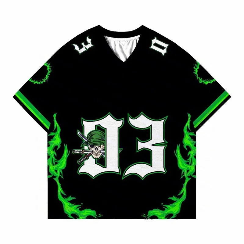 Bandai 2026 Roronoa Zoro Luffy Anime Soccer Suit Cosplay T-shirt Summer Casual Retro Fashion Sports T-shirt Family Matching