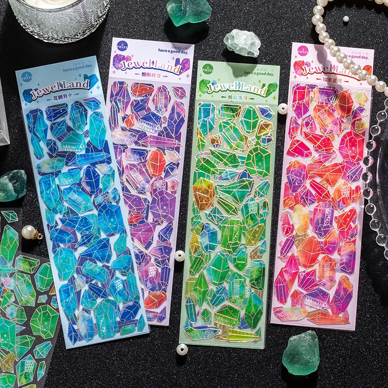 2pcs Gemstone Paradise Series Decorative PET Stickers Ins Handbook Material Sticker Scrapbooking Label Diary Journal Planner