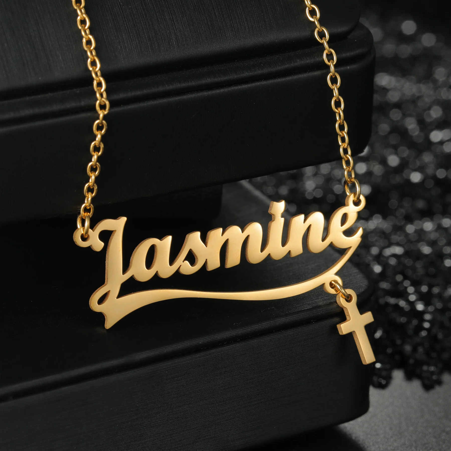 Acheerup Personalized Name Hanging Crown Cross Necklace for Women Stainless Steel Custom Letter Heart Chain Choker Birthday Gift